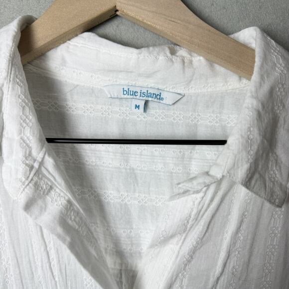 Blue Island White Long Sleeve Gauze Tunic Beach Swim Cover Up Top 100% Cotton M - Picture 5 of 10